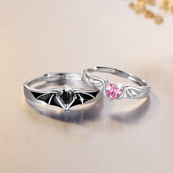 Inspired By Demon and Angel Sterling Silver Couple Matching Rings