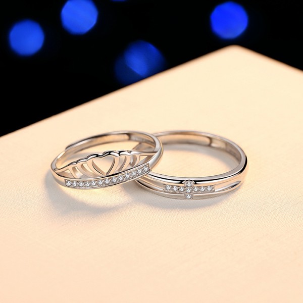 Engravable Princess Crown Sterling Silver Adjustable Couple Matching Rings