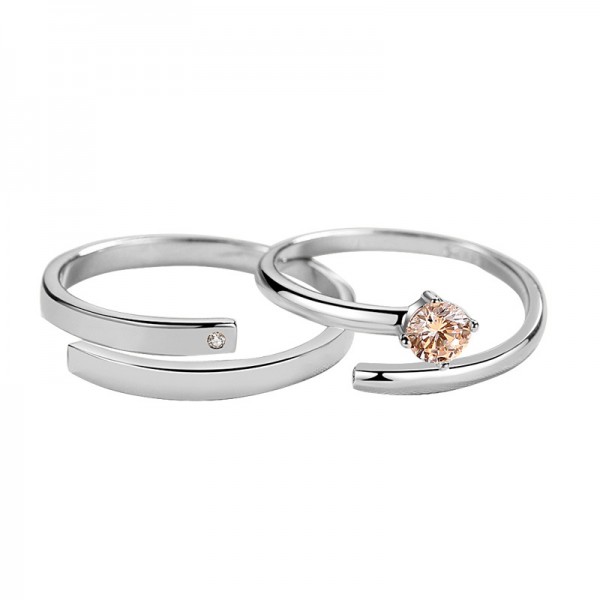 Engravable Round Cut Adjustable Couple Rings in Sterling Silver