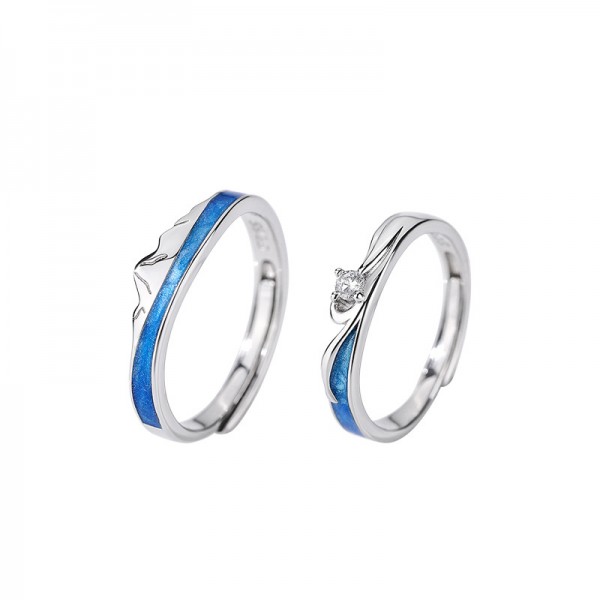Inspired By Mountain and Ocean Sterling Silver Couple Matching Rings
