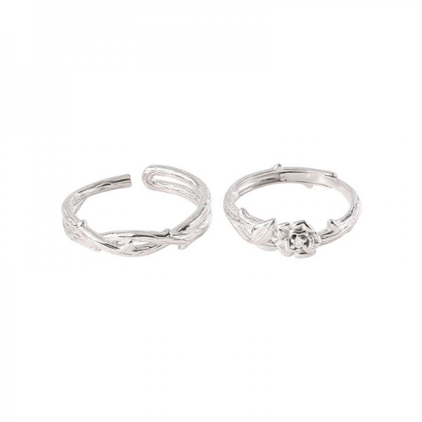 Engravable Rose and Thorn Adjustable Couple Rings in Sterling Silver
