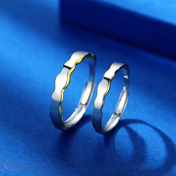Engravable Ripple Shaped Adjustable Couple Rings in Sterling Silver