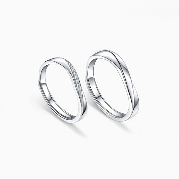 Engravable Heart Shaped Adjustable Couple Rings in Sterling Silver