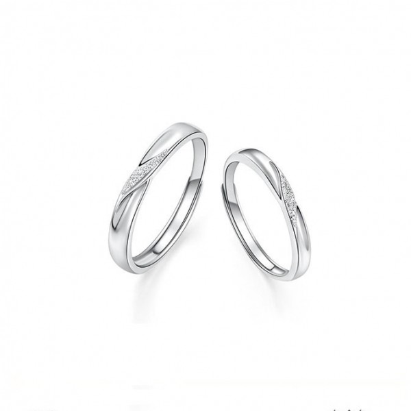 Engravable Frosted Mobius Strip Adjustable Couple Rings in Sterling Silver