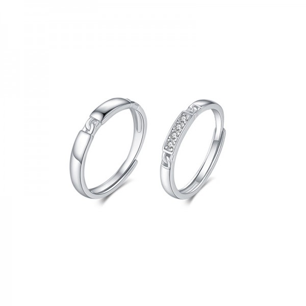 Engravable Chain Shaped Adjustable Couple Rings in Sterling Silver