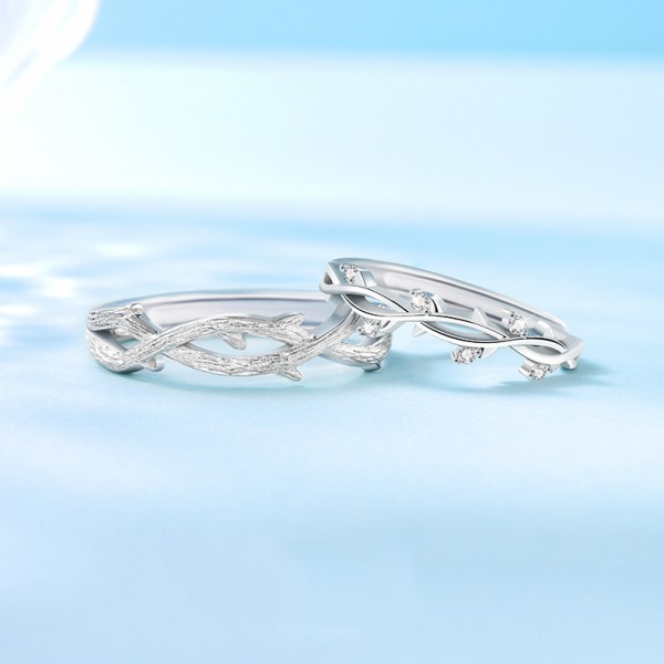 Engravable Cross Branch Adjustable Couple Rings in Sterling Silver