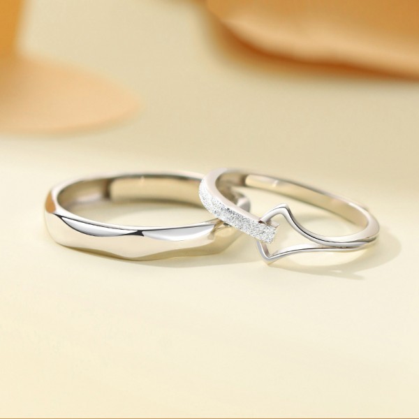 Engravable Rhombus Ripple Adjustable Couple Rings in Sterling Silver