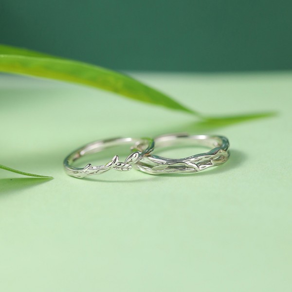 Inspired By Branches and Flowers Sterling Silver Couple Matching Rings