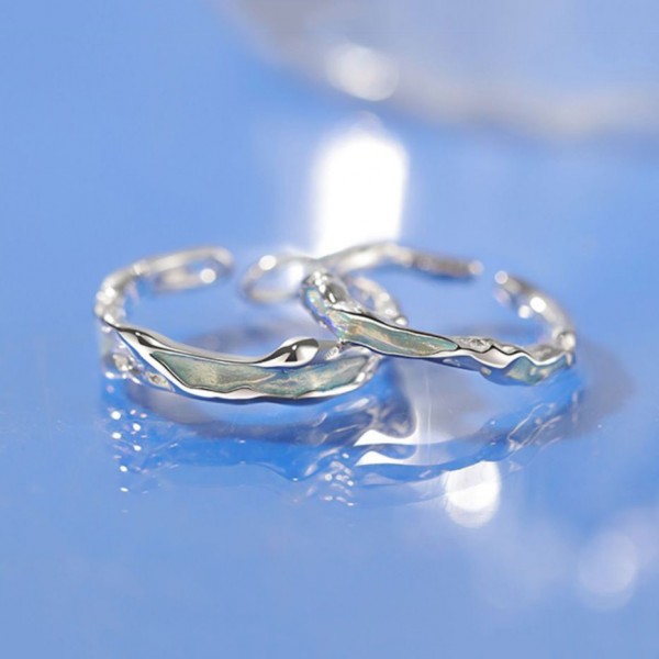 Engravable Friendship Enamel Couple Matching Rings in Sterling Silver