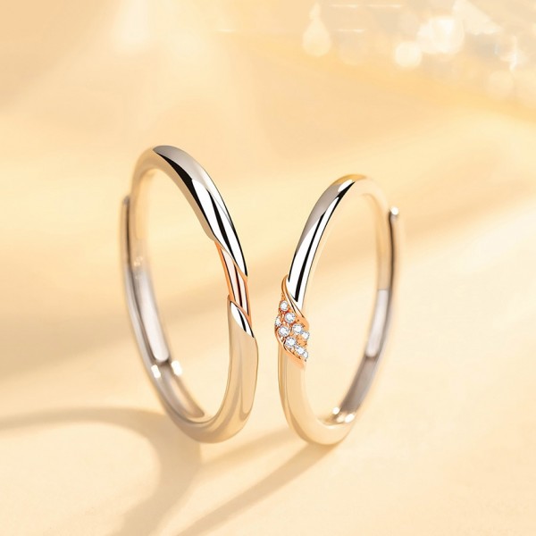 Engravable Round Cut Couple Matching Rings in Sterling Silver