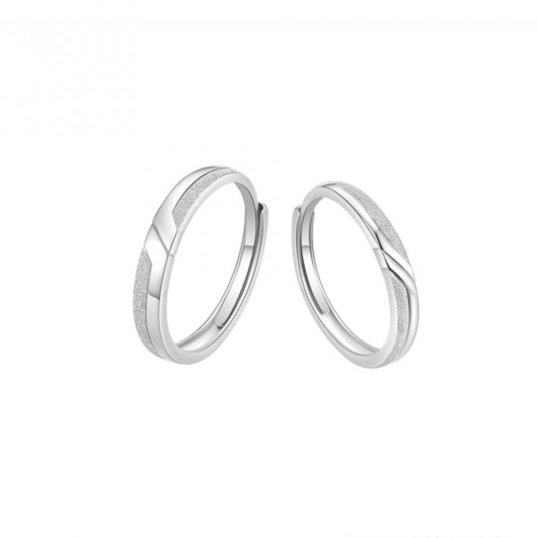 Engravable Partly Frosted Couple Matching Rings in Sterling Silver