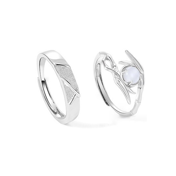 Engravable Bamboo Joint Shaped Couple Matching Rings in Sterling Silver