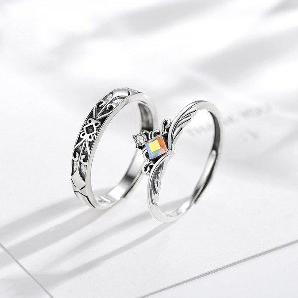 Inspired By Princess and Knight Sterling Silver Vintage Couple Rings