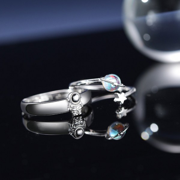 Inspired By Universe and Spaceman Sterling Silver Vintage Couple Rings