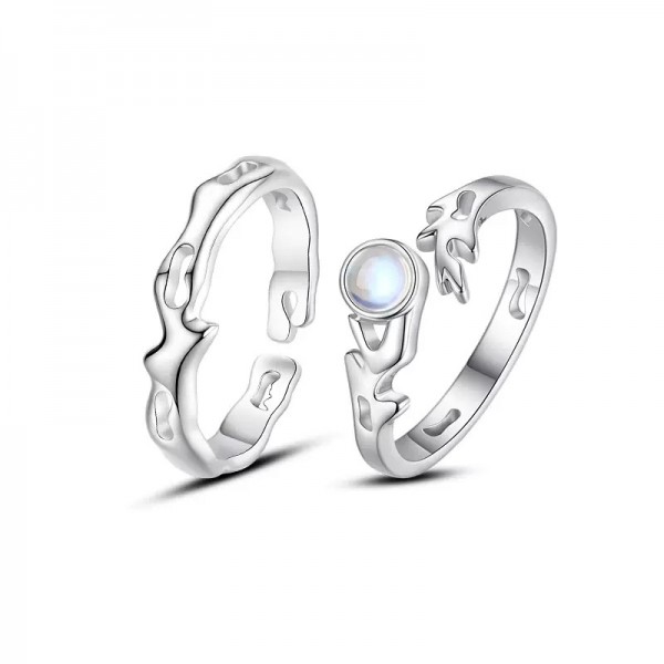 Engravable Seaweed Shaped Couple Matching Rings in Sterling Silver
