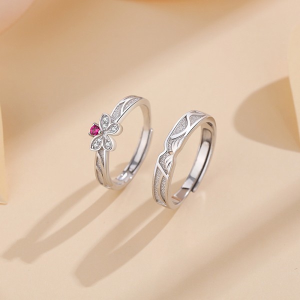 Adjustable Butterfly Shaped Couple Engravable Rings in Sterling Silver