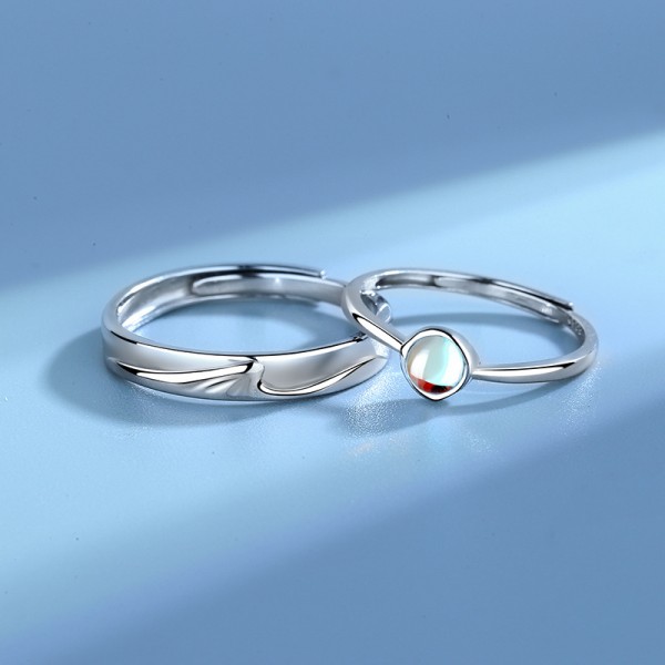 Adjustable Wave Shaped Couple Engravable Rings in Sterling Silver