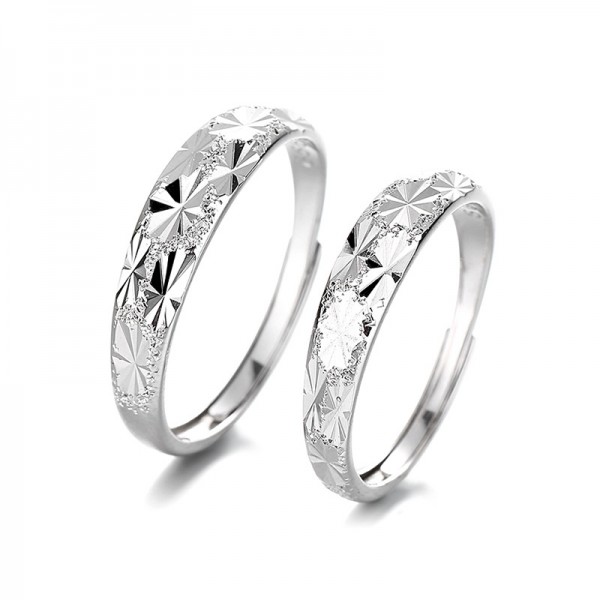 Adjustable Rhombus Shaped Couple Engravable Rings in Sterling Silver