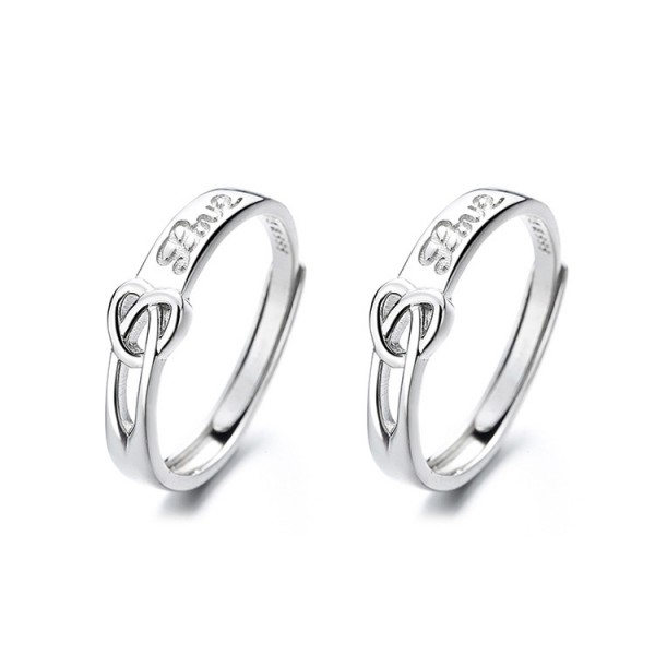 Adjustable Heart Knot Couple Engravable Rings in Sterling Silver