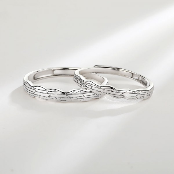 Adjustable Ripple Shaped Couple Engravable Rings in Sterling Silver