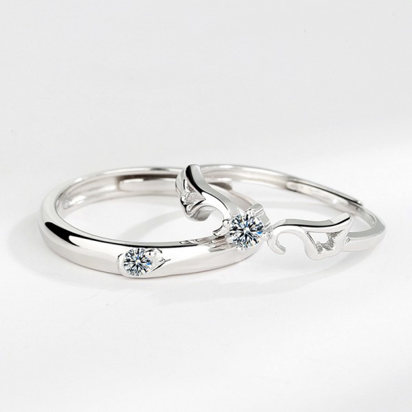 Adjustable Angel Wing Shaped Couple Engravable Rings in Sterling Silver