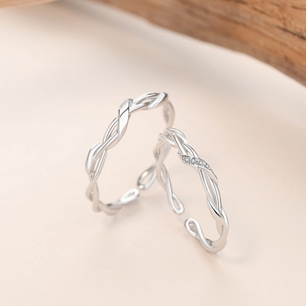 Adjustable Cross Mobius Strip Couple Engravable Rings in Sterling Silver