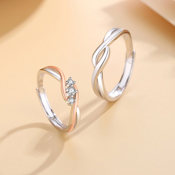 Adjustable Cross Strips Couple Engravable Rings in Sterling Silver