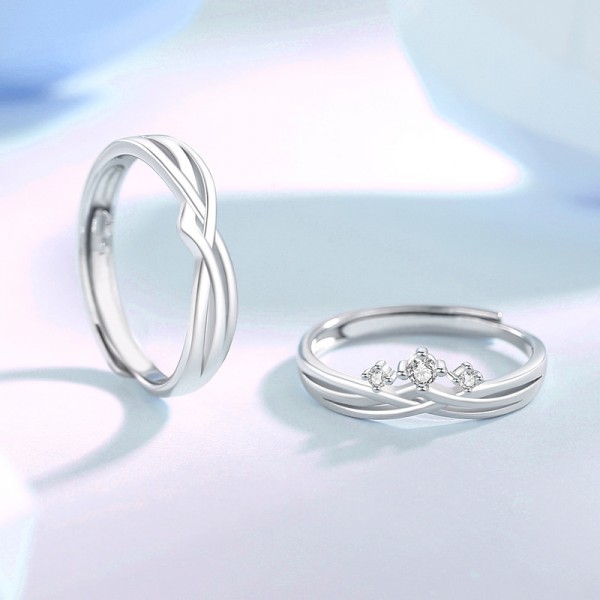 Adjustable Cross Strips Couple Engravable Rings in Sterling Silver