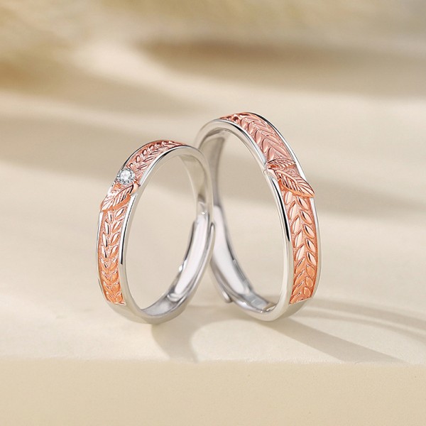 Adjustable Wheat Shaped Couple Engravable Rings in Sterling Silver