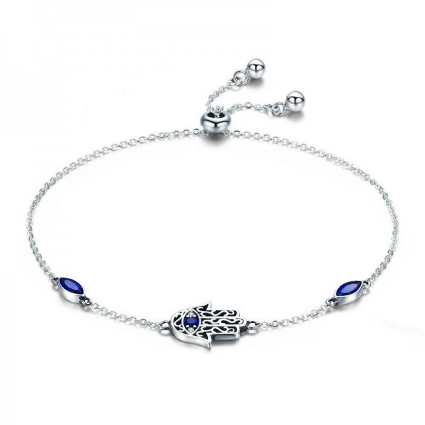 Hand Blue Cubic Zirconia 925 Sterling Silver Bracelet for Women