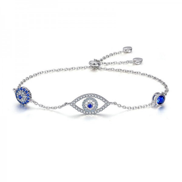 Blue Cubic Zircons Eye Of Guarding 925 Sterling Silver Bracelet for Women
