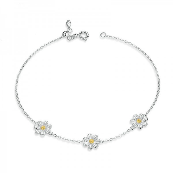 Daisy Flower 925 Sterling Silver Bracelet for Women