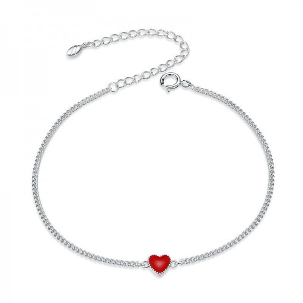 Red Heart 925 Sterling Silver Bracelet for Women