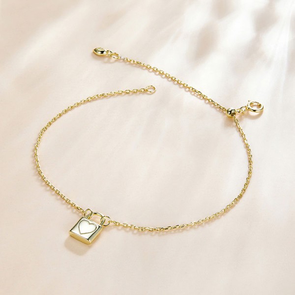 Gold Heart Lock 925 Sterling Silver Bracelet for Women