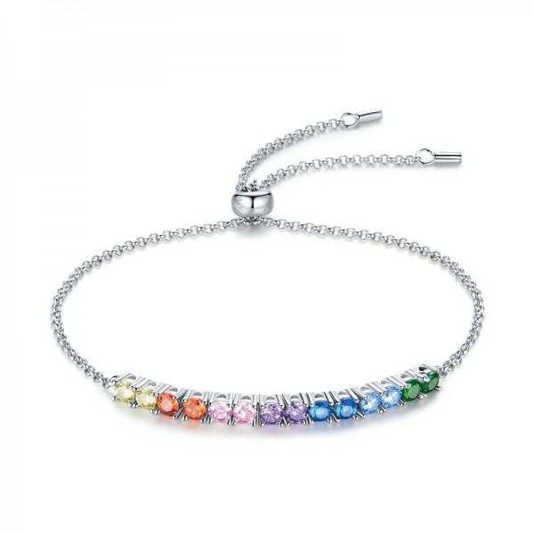Rainbow Bridge Multicolor Cubic Zirconia 925 Sterling Silver Bracelet for Women