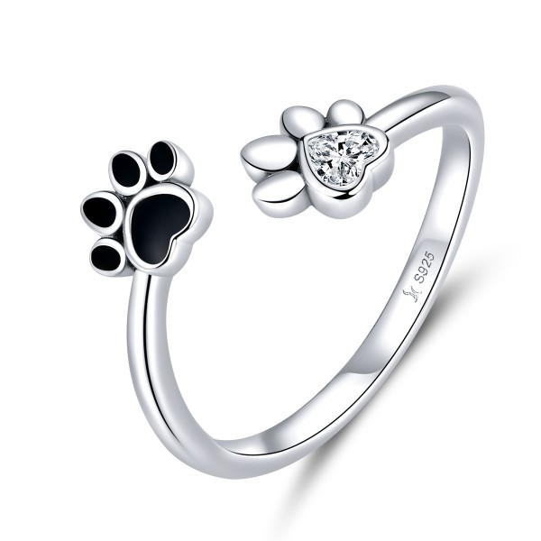 Like Bear Paw Print High Quality Cubic Zircons Enamel Process Adjustable 925 Sterling Silver Ring