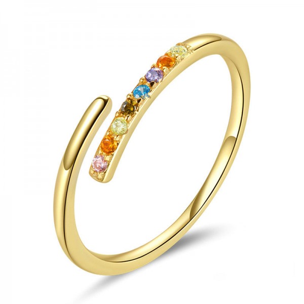 Multi-color Cubic Zircons Gold Color Adjustable 925 Sterling Silver Ring