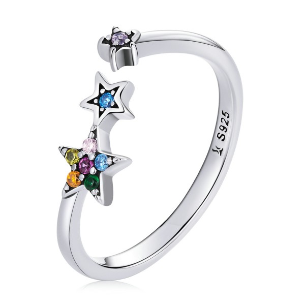 Five-pointed Star Multi-color Cubic Zircons Adjustable 925 Sterling Silver Ring