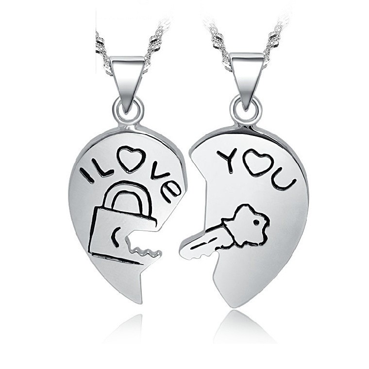 Matching Necklaces, Split / Broken Love Letter Necklaces Set in Sterling  Silver, Black Engraved Tag Pendants for Women and Men, Couples Jewelry for  Him and Her : iDream Jewelry