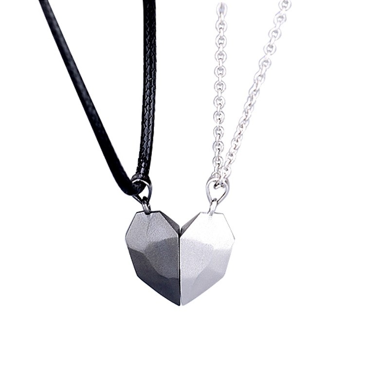 Creative Magnet Heart Pendant 925 Sterling Silver Couple Necklace