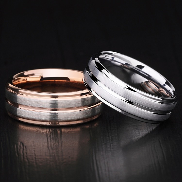 Engravable Rose And Silver Two Tone Tungsten Simple Frosted Promise