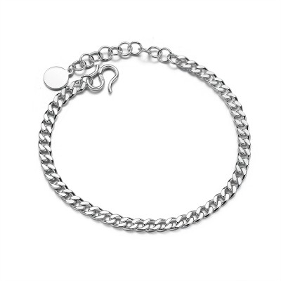 Simple 4mm Cuban Chain Bracelet For Men In Sterling Silver
