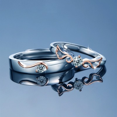 Adjustable Couple Rings Set for lovers Silver Plated Solitaire for Men and  Women-2 pieces - NM Creation - 3377807